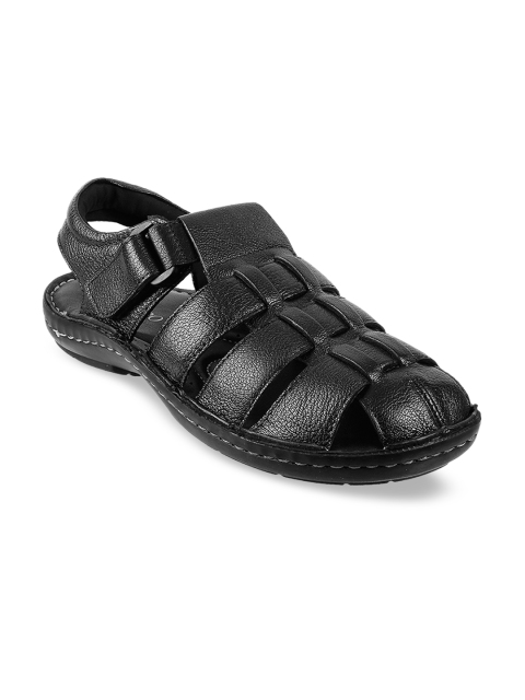 Metro Men Black Leather Sandals