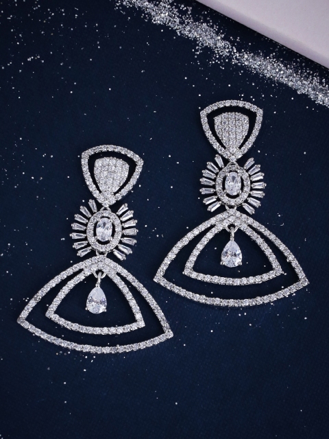 Voylla Silver-Plated & White Contemporary Drop Earrings