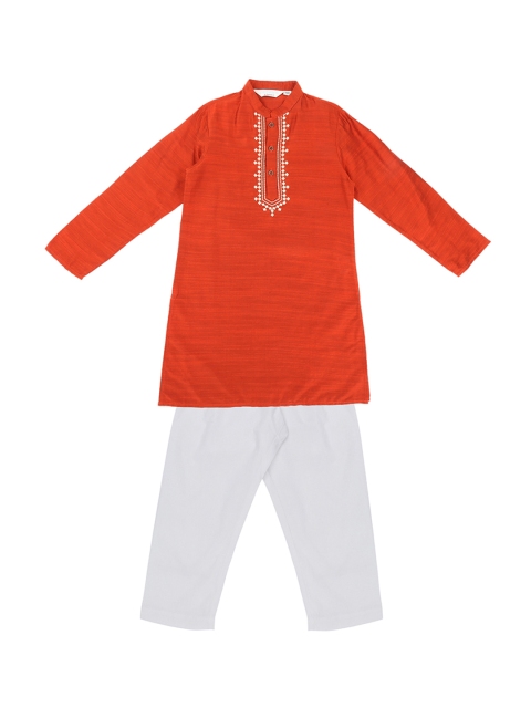 Pantaloons Junior Boys Rust Orange & White Solid Kurta with Pyjamas