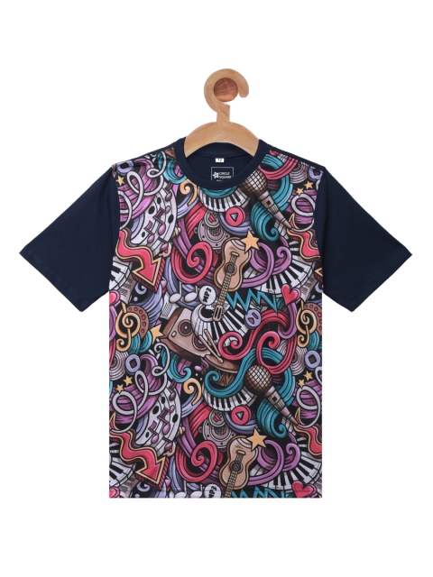 Circle Square Unisex Navy Blue Printed Round Neck T-shirt