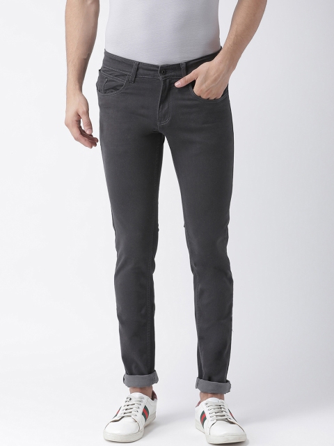 Rex Straut Jeans Men Charcoal Grey Slim Fit Mid-Rise Clean Look Stretchable Jeans