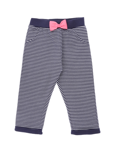 Pantaloons Baby Girls Navy Blue Striped Regular-Fit Track Pants