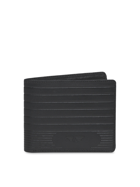 Red Tape Men Black Self Design Two Fold Leather Wallet