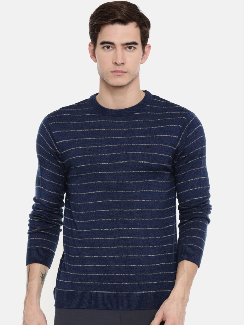 Proline Men Blue & Grey Striped Pullover Sweater