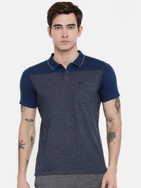 Proline Men Teal Blue & Grey Colourblocked Polo Collar T-shirt