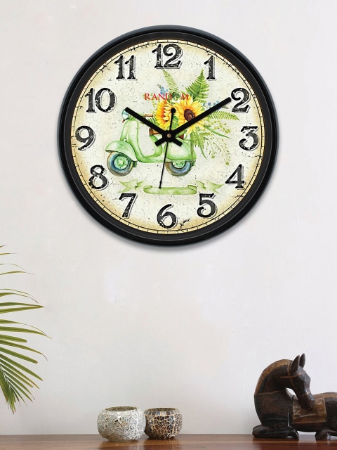 RANDOM Off-White & Green Round Printed 30 cm Analogue Wall Clock