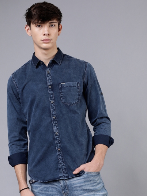 Ecko Unltd Men Blue Slim Fit Faded Casual Shirt