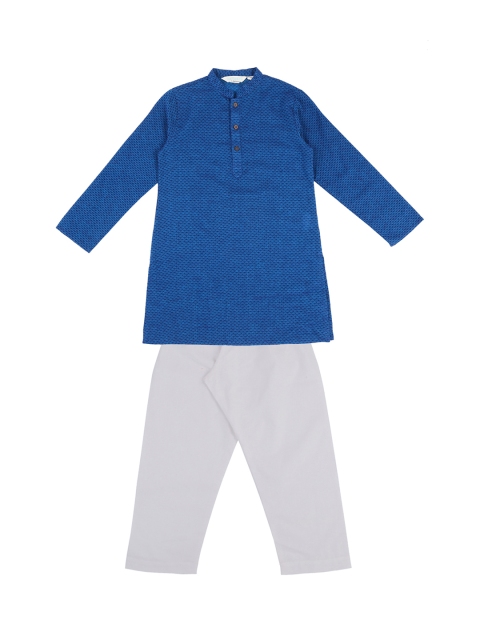 Pantaloons Junior Boys Blue & White Self Design Kurta with Pyjamas