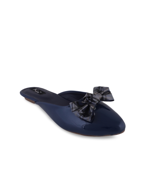 Kielz Women Navy Blue Solid Synthetic Patent Mules