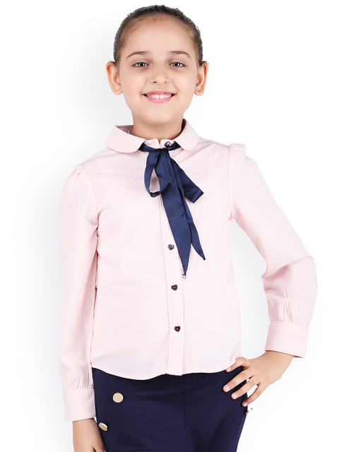 One Friday Girls Pink & Navy Blue Solid Shirt Style With Bow Top
One Friday Girls Pink & Navy Blue Solid Shirt Style With Bow Top