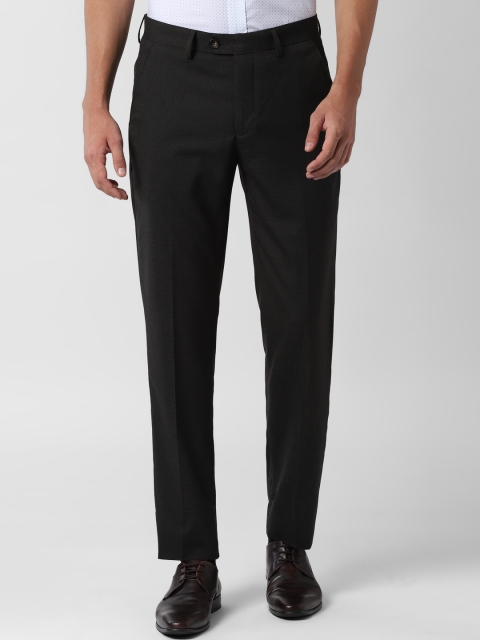 Peter England Men Black Slim Fit Self Design Formal Trousers