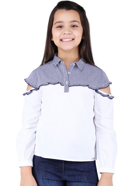 One Friday Girls White Solid Shirt Style Top