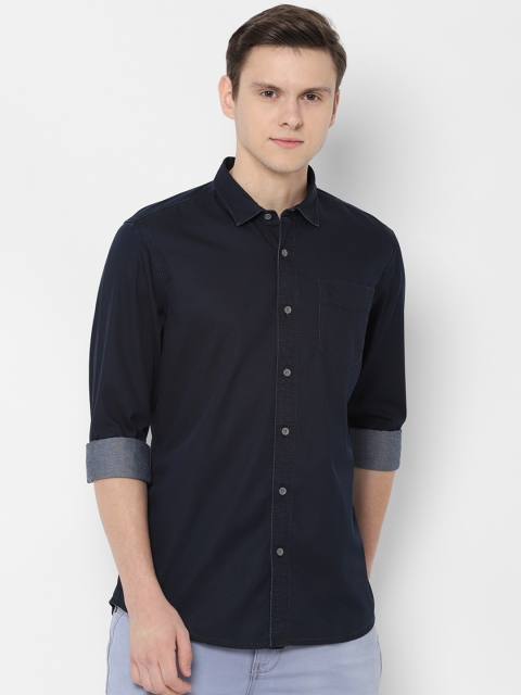 Solly Jeans Co. Men Navy Blue Regular Fit Solid Casual Shirt