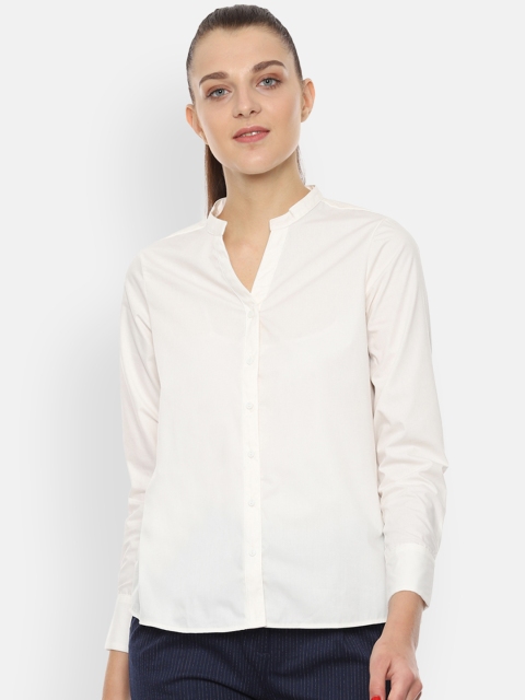 Van Heusen Woman Women Cream-Coloured Regular Fit Solid Casual Shirt