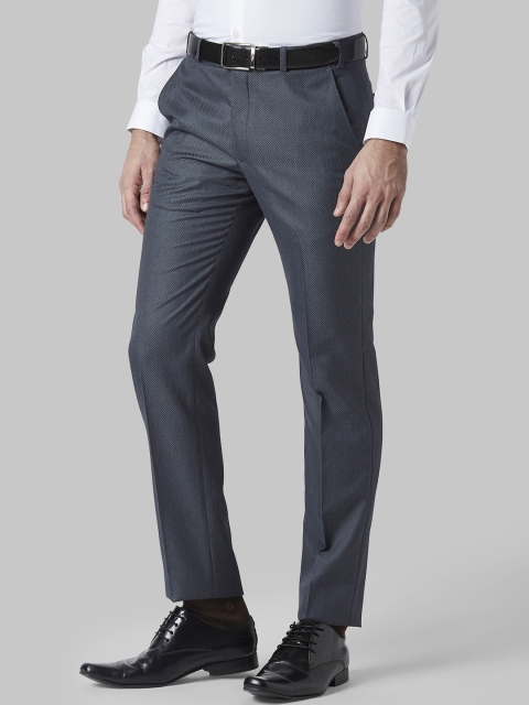 Park Avenue Men Grey Slim Fit Self Design Formal Trousers