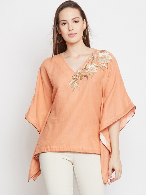 The Kaftan Company Women Orange Embellished A-Line Top