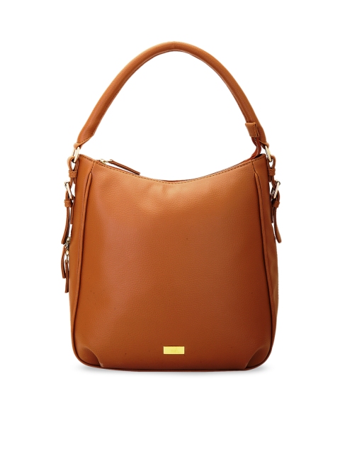 yelloe Tan Brown Solid Hobo Bag
