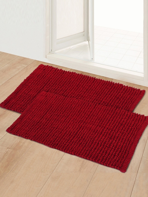 Story@home Set of 2 Red Solid No-Shredding Doormats
