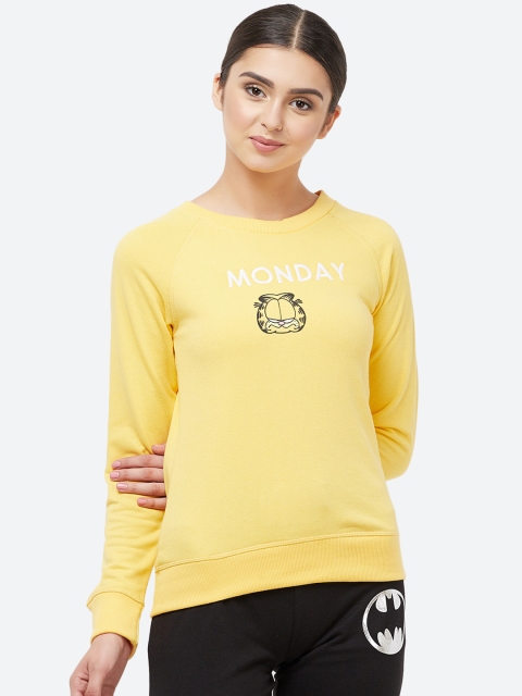 Free Authority Garfield Print Yellow Sweatshirt for Women