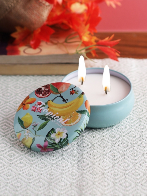 Aapno Rajasthan Teal Blue Pleasant Smell Scented Metal Candle With Lid