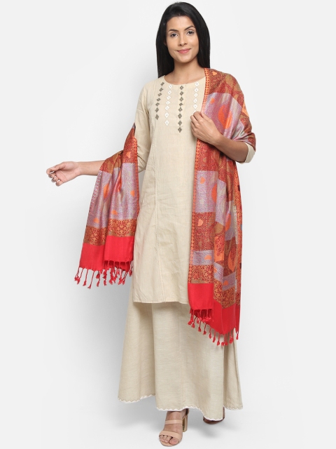 Anekaant Women Red & Blue Woven Design Shawl