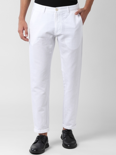 Peter England Casuals Men White Slim Fit Solid Regular Trousers