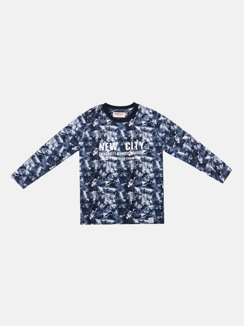 Lil Tomatoes Boys Navy Blue Printed Round Neck T-shirt