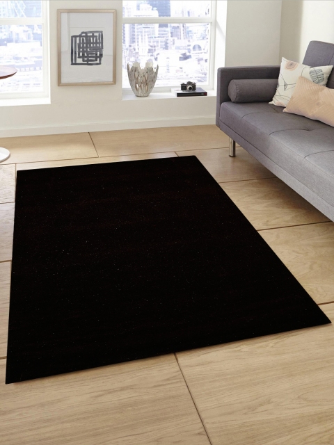 PRESTO Black Solid Hand-Tufted Wool Anti-Skid Carpet