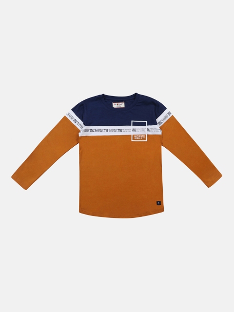 Lil Tomatoes Boys Mustard Colourblocked Round Neck T-shirt