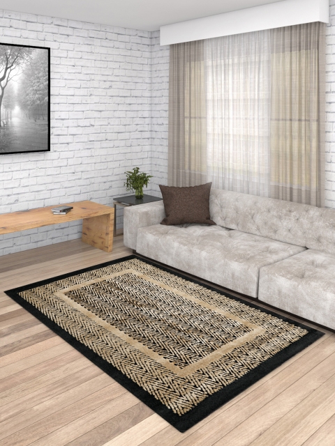 PRESTO Brown & Beige Geometric Polyester Anti-Skid Carpet