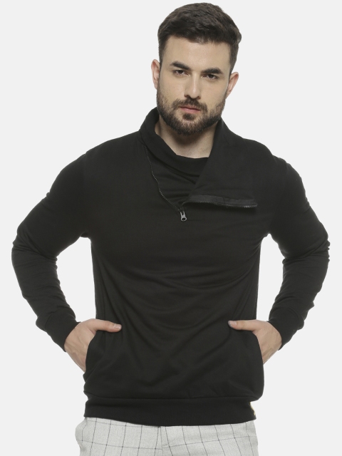 Campus Sutra Men Black Solid Sweatshirt