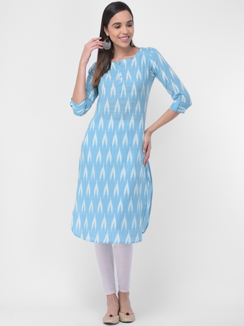 aayusika Women Blue & White Printed A-Line Kurta