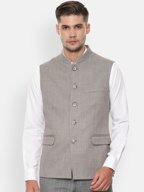 Van Heusen Men Grey Solid Nehru Jacket