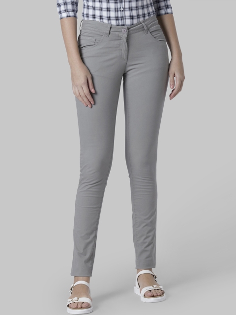 Park Avenue Woman Grey Tapered Fit Solid Regular Trousers