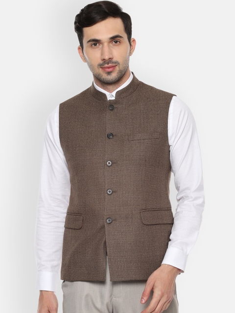 Van Heusen Men Brown Woven Design Nehru Jacket