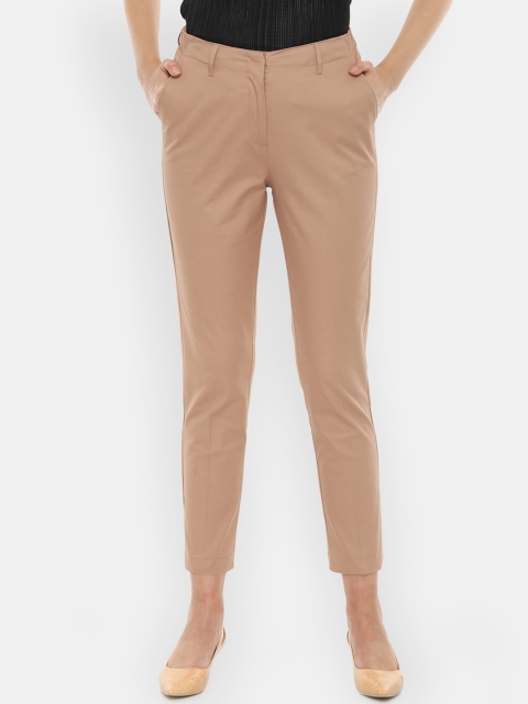 Van Heusen Woman Beige Regular Fit Solid Crop Regular Trousers