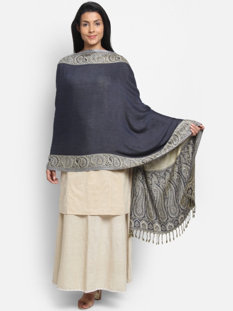 Anekaant Women Grey & Off-White Solid Shawl
