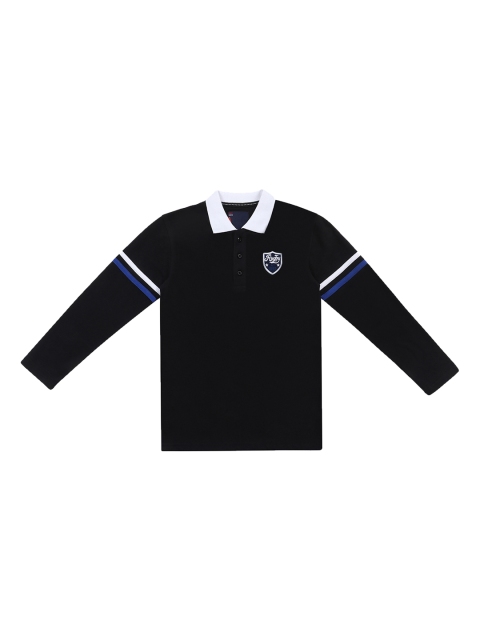 Lil Tomatoes Boys Black Solid Henley Neck Pure Cotton T-shirt