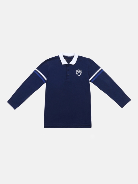 Lil Tomatoes Boys Navy Blue Solid Henley Neck T-shirt
