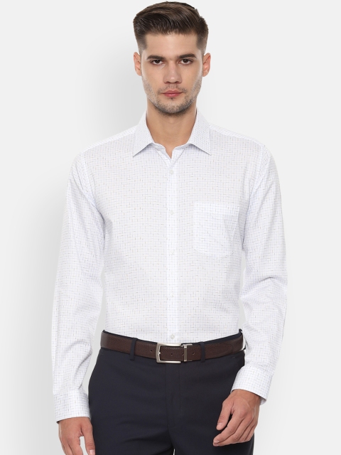 Van Heusen Men White Regular Fit Checked Formal Shirt