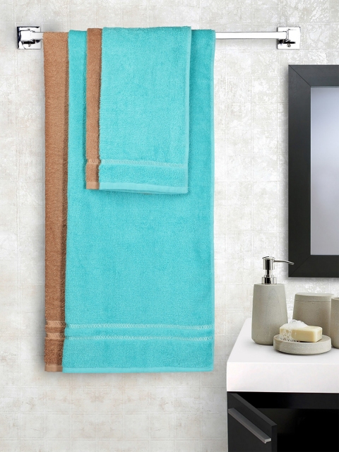 SPACES Set of 4 Solid 380 GSM Bath & Hand Towels, Turquoise blue