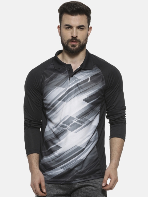 Campus Sutra Men Black & Grey Printed Polo Collar T-shirt