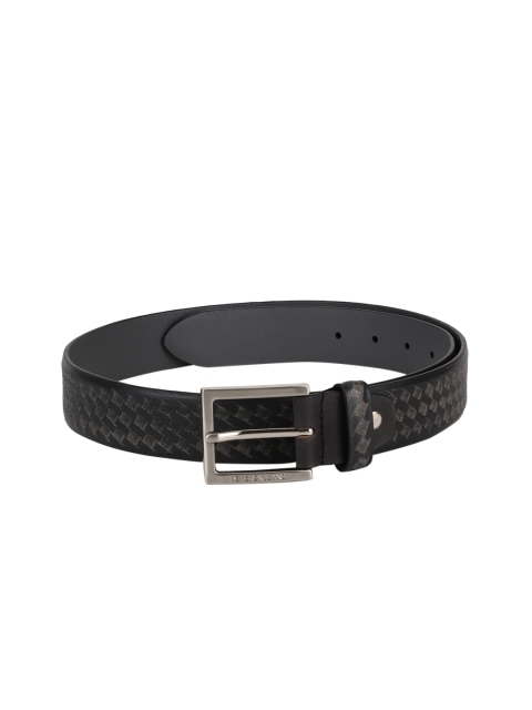 Peter England Men Black Woven Design Leather Belt