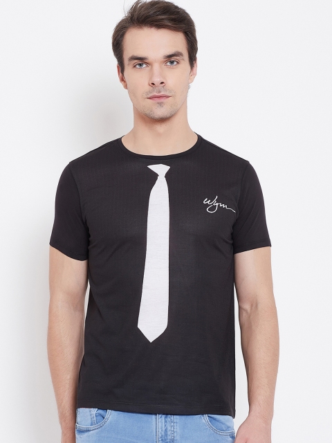 Wear Your Mind Men Black Printed Round Neck T-shirt