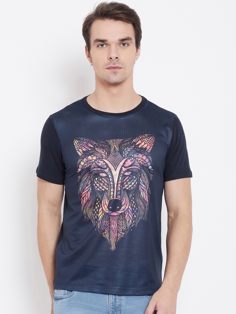 Wear Your Mind Men Navy Blue Printed Round Neck T-shirt