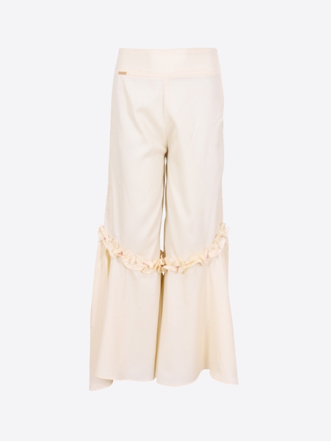 CUTECUMBER Girls Cream-Coloured Solid Flared Palazzos