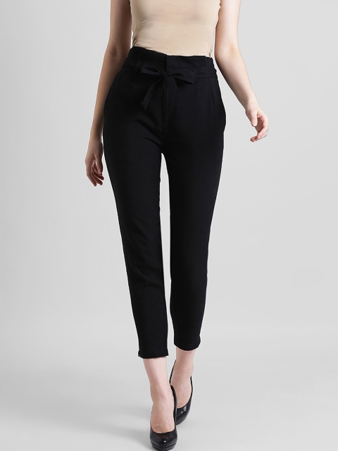 Zink London Women Black Tapered Fit Solid Peg Trousers