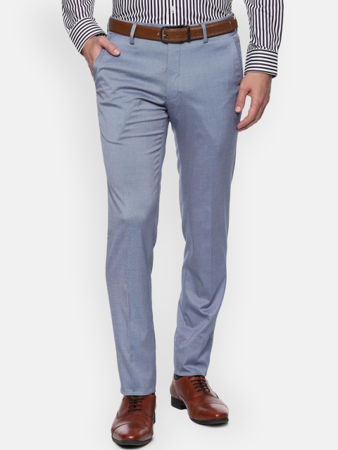 Van Heusen Men Blue Slim Fit Checked Formal Trousers