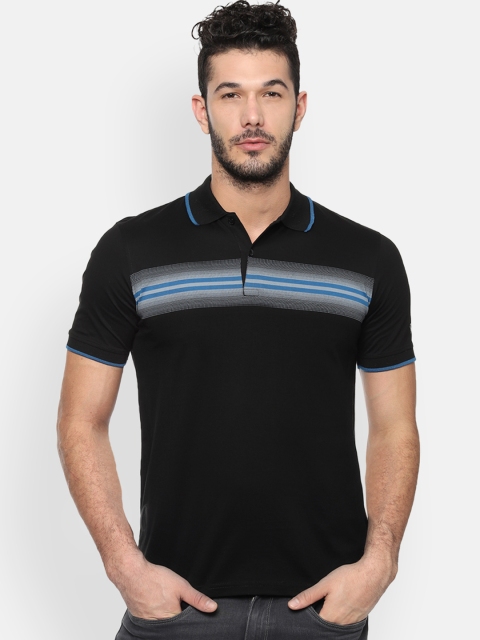 Allen Solly Men Black Striped Polo Collar T-shirt