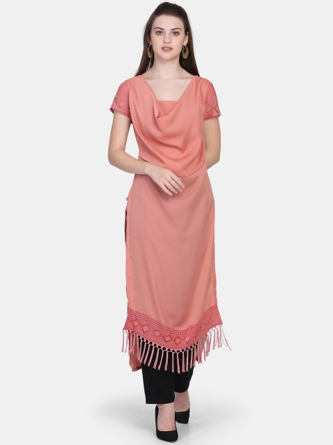 Ojjasvi Women Peach-Coloured Woven Design Straight Kurta